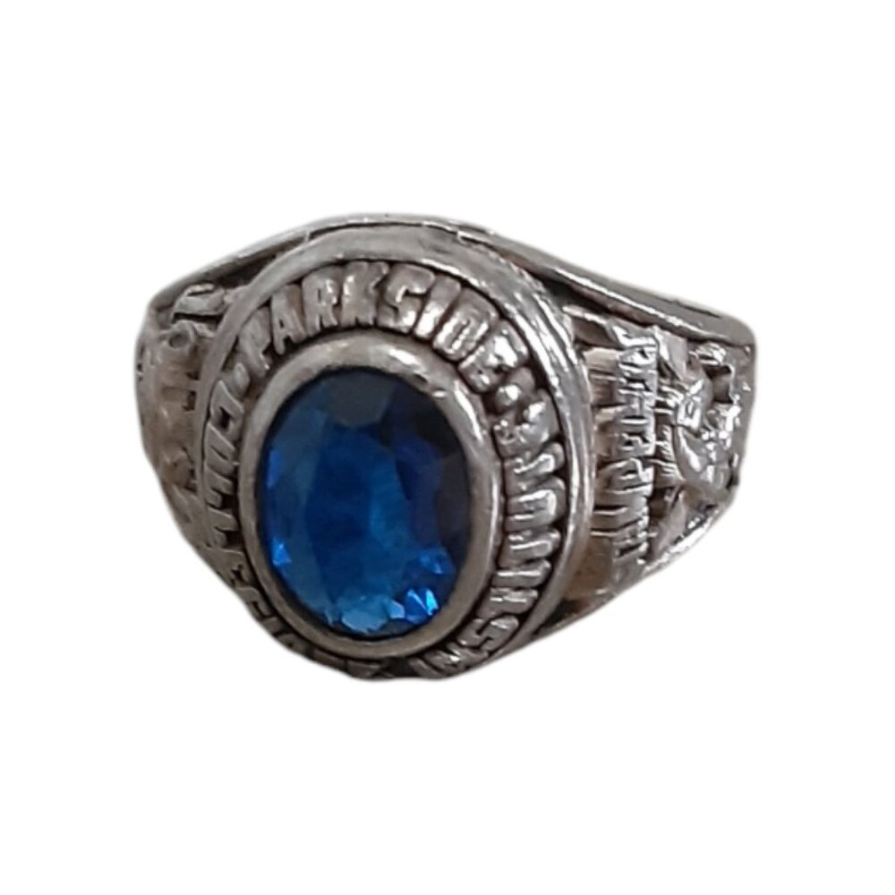 Sterling Silver & Blue Sapphire Class Ring 1975 Parkside Collegiate Stampeders